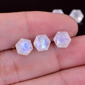Natural Blue Moonstone Hexagon Faceted Cut, Moonstone Loose Gemstone For Jewelry Making, Rainbow Crystal Calibrated Size 4X4 To 16X16 mm