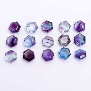 Pietra preziosa esagonale di fluorite naturale, cristallo viola sfaccettato per la creazione di gioielli (5 x 5 mm - 10 x 10 mm)