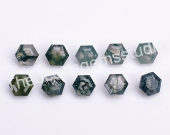 Natural Moss Agate Hexagon Faceted Cut, Moss Loose Gemstone For Jewelry Making, Birthday Gift, Moss Agate Calibrated Size 5X5 To 12X12 mm