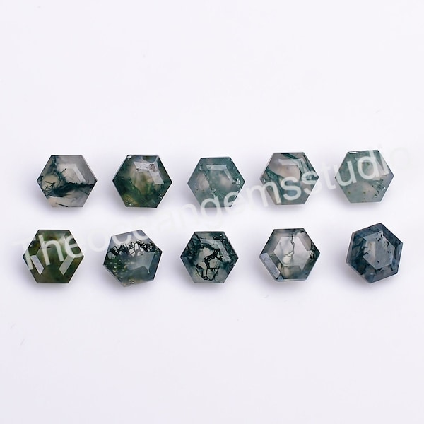 Natural Moss Agate Hexagon Cut Loose Gemstone, Jewelry Use Hexagon, Wedding Gift Green Agate hexagon Calibrated Size 5X5--12X12 mm