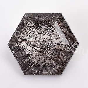 Natural Black Rutile Quartz Hexagon Brilliant Cut, Loose Gemstone For Jewelry Making Stones, Tourmalinated Quartz Calibrated Size 10X10 mm