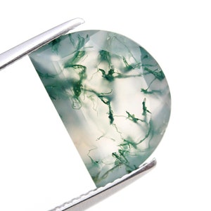 Natural Moss Agate Half Moon Shape Faceted Cut, Moss Agate Loose Gemstone For Jewelry Making, Worry Green Crystal Calibrated Size 14X10 mm
