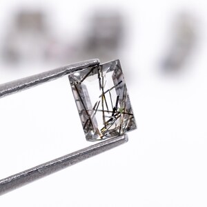 Natural Black Rutile Quartz Baguette Gemstone, Faceted Loose Stone (4x3 mm) image 17