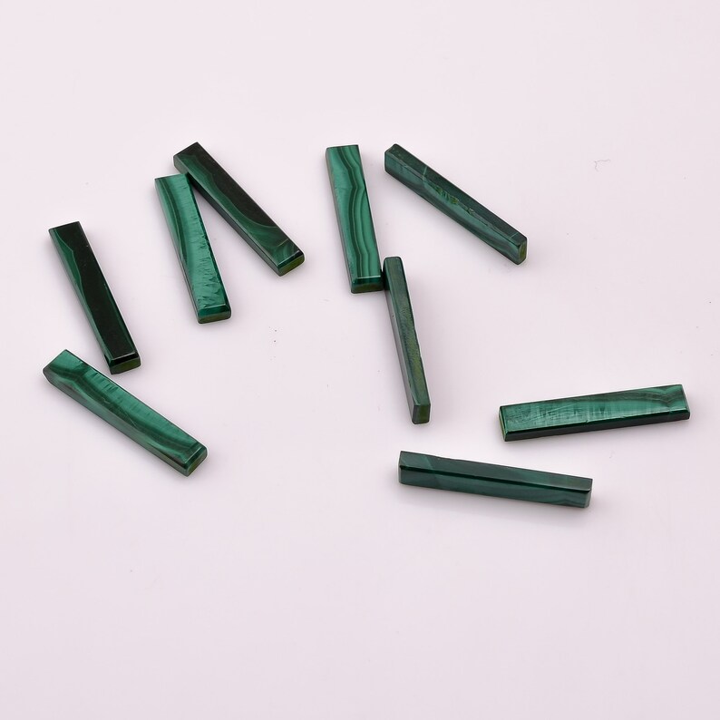 2 PCs malachite Gemstone Natural Malachite Rectangle Pair Shape Cabochon Loose Gemstone For Making Jewelry Calibrated Size 22X4X2 mm