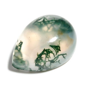Natural Moss Agate Pear Cabochon: Green Crystal Gemstone (8X6 mm)