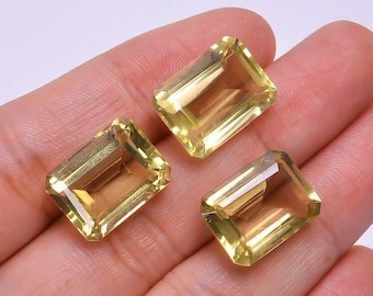 Natural Lemon Quartz Gemstone, Octagon Emerald Cut, 15x12mm
