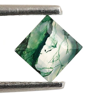 Faceted Moss Agate Square Gemstone: 5x5mm Green Crystal