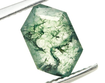 Natural Moss Agate Elongated Hexagon Gemstone, Jewelry Making, Brilliant Cut (11X7 mm)