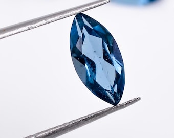 Natural London Blue Topaz Marquise Gemstone, Faceted Brilliant Cut For Jewelry Making (6X3-14X7mm)