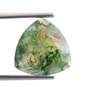 Kamień szlachetny agat mszysty fasetowany: naturalny zielony szlif trylionowy (13 x 13 mm)