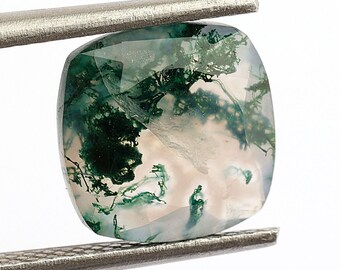 Moss Agate Cushion Shape Faceted Gemstone, Loose Gemstone For Jewelry Making, Natural Green Crystal Calibrated Gemstone, 9X9 mm, 2.50 Ct.