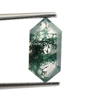 Natural Tree Moss Agate Elongated Hexagon Shape, Loose Gemstone For Jewelry Making, Faceted Cut Moss Agate Hexagon Calibrated Size 12X6 mm