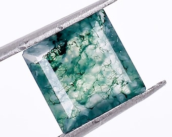Agate mousse naturelle de forme carrée, Pierres précieuses en vrac à facettes pour la fabrication de bijoux, Agate verte calibrée, 7 x 7 mm, 1,80 Ct.