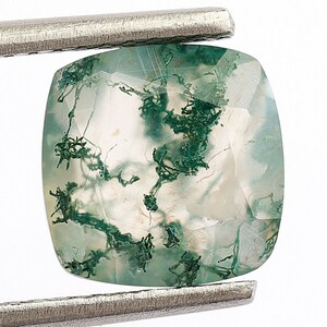 Green Tree Moss Agate Gemstone: Cushion Cut, 8x8mm Loose Stone