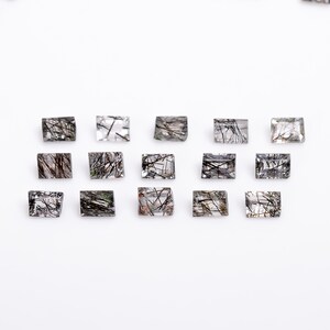 Natural Black Rutile Quartz Baguette Gemstone, Faceted Loose Stone (4x3 mm) image 18