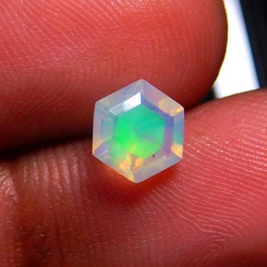 Natural Ethiopian Opal Gemstone: Rainbow Fire Hexagon, 6X6 mm