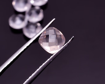 Natural Rose Quartz Cushion Briolette Gemstone, Faceted Pink Loose Crystal (6x6-12x12 mm)