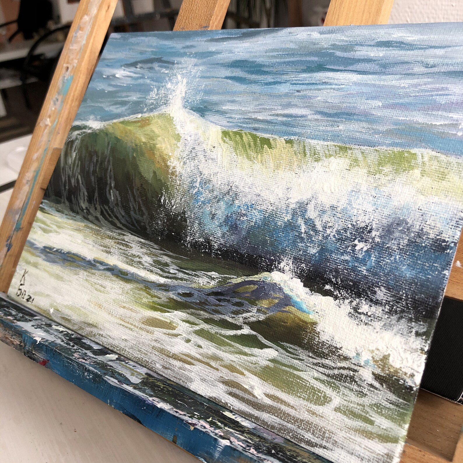 Author acrylic painting on cardboard with water wave Etsy