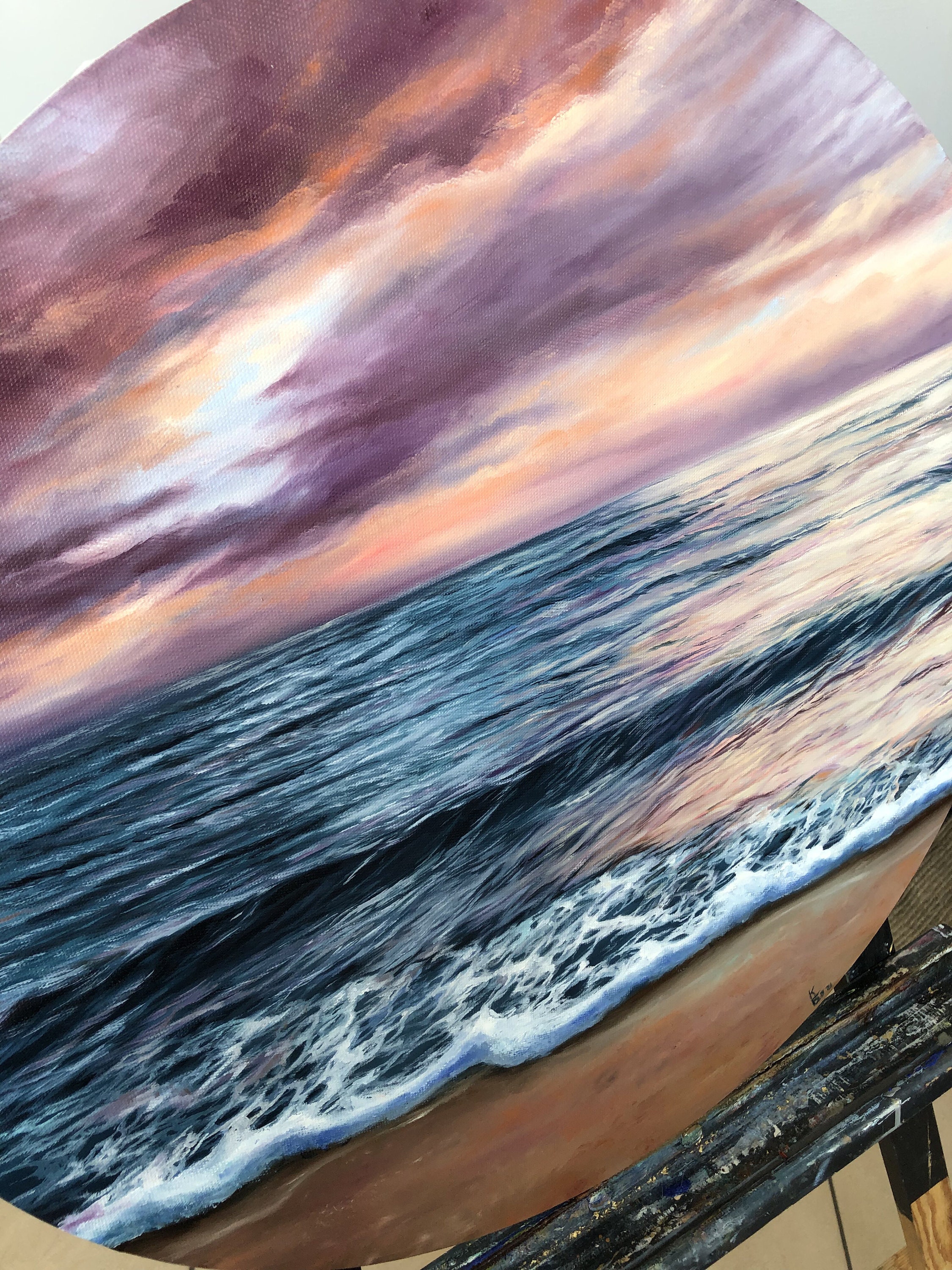 Author's original oil painting with pink sunset Etsy