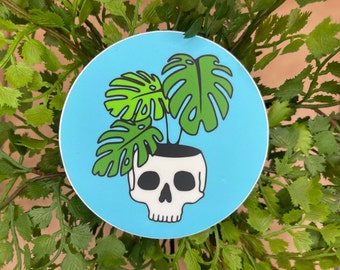 Monstera Skull Sticker
