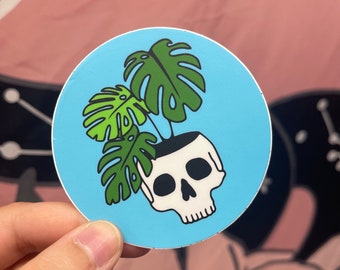 Monstera Skull Sticker