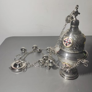 Handmade Brass Church Incense Burner: Silver Orthodox Censer with Chains