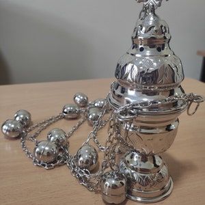 Church Incense Burner with chain, New Censer, Vessels for Priest - Original handmade No Charcoal, Liturgical Nickel Silver Orthodox lamp