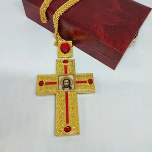 Gold Pectoral Cross with Chain: Orthodox Priest Gift