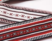 Band ribbon lines red black jacquard trim 60mm (2.36 inch), boho style, embroidered belt, tapes, Jacquard ribbons, Ruban, decorative
