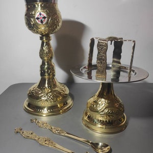 Gold Plated Brass Orthodox Eucharistic Set: Liturgical Communion Gift