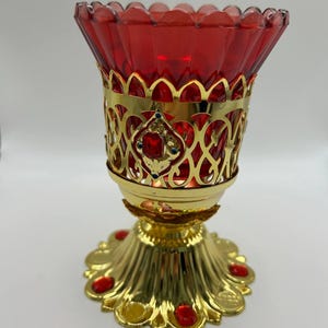 Carved golden colored Altar vigil lamp - Brass Vigil Lamp - Altar Vigil Oil Lamp - Standing Altar Oil Lamp - Oil Vigil Lamp - Butter lamps