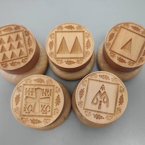 Set of 5 Prosphora stamps, 48 mm size Orthodox church Prosphora Stamp, Greek Church set, Holy bread Seal of pear tree wood, full print scene