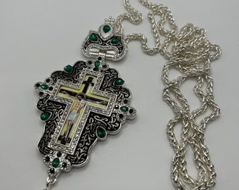 Orthodox Brass Pectoral Priest Cross: Clergy Religious Necklace