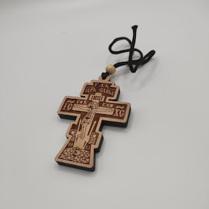 Pendant cross for rear view mirror car, reliquary cross in wood with a part of incense, religious gift car hanging decoration, table decor