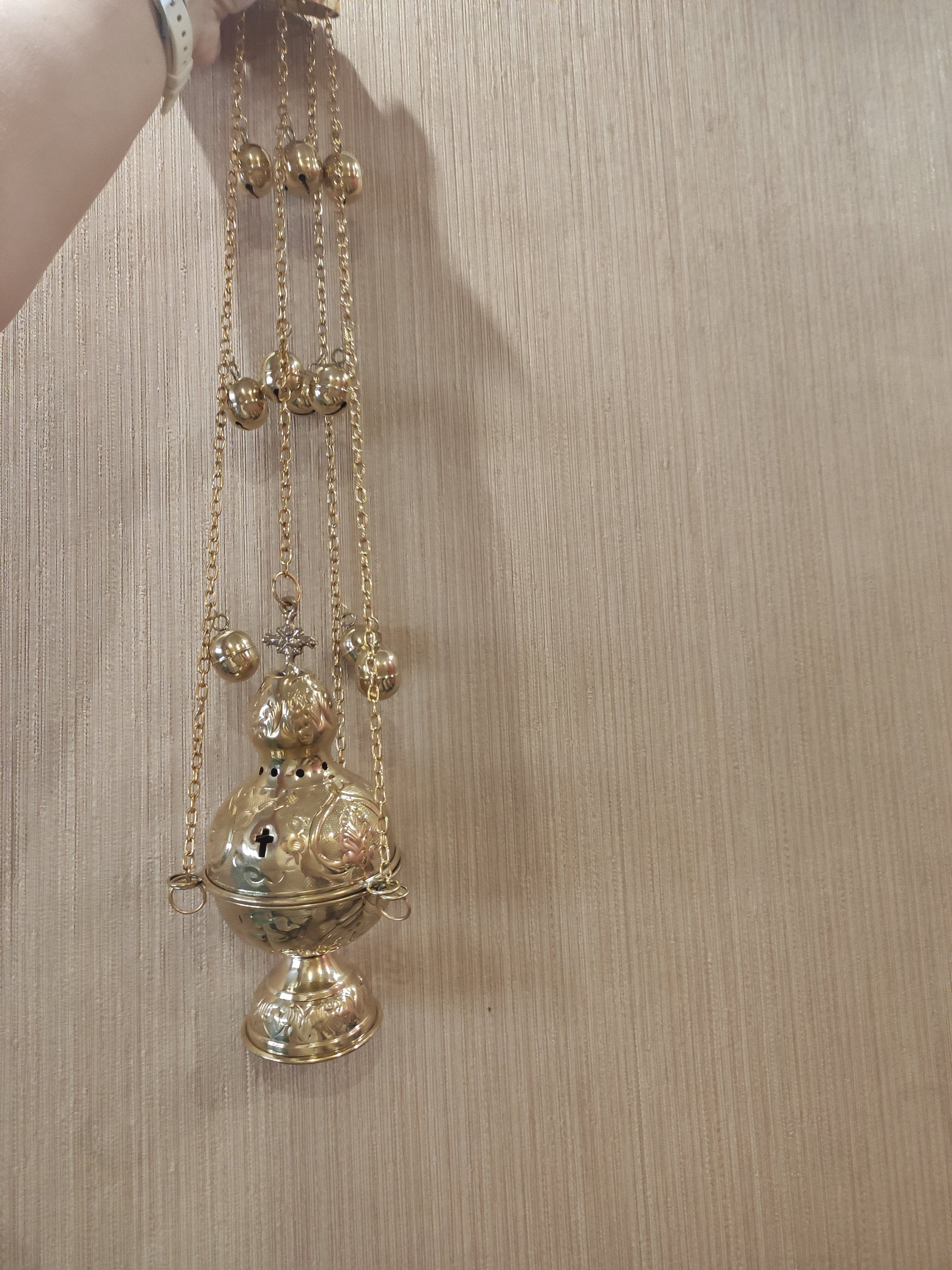 Gold Church Incense Burner With Chains, New Censer, Vessels