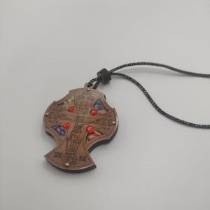 Pendant cross rear view mirror car decor, reliquary cross in wood with a part of incense, religious gift Christening hanging Decoration