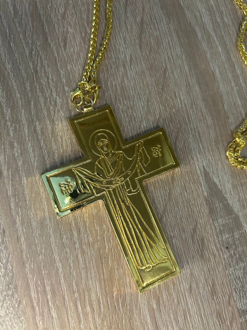 Priest Pectoral Cross Necklace: Gold Imitation Chain, Orthodox Crucifix ...