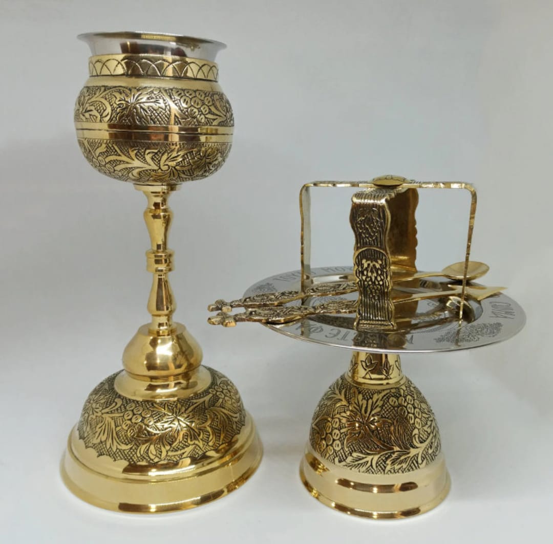 Gold Plated Brass Orthodox Eucharistic Set: Holy Communion Liturgical ...