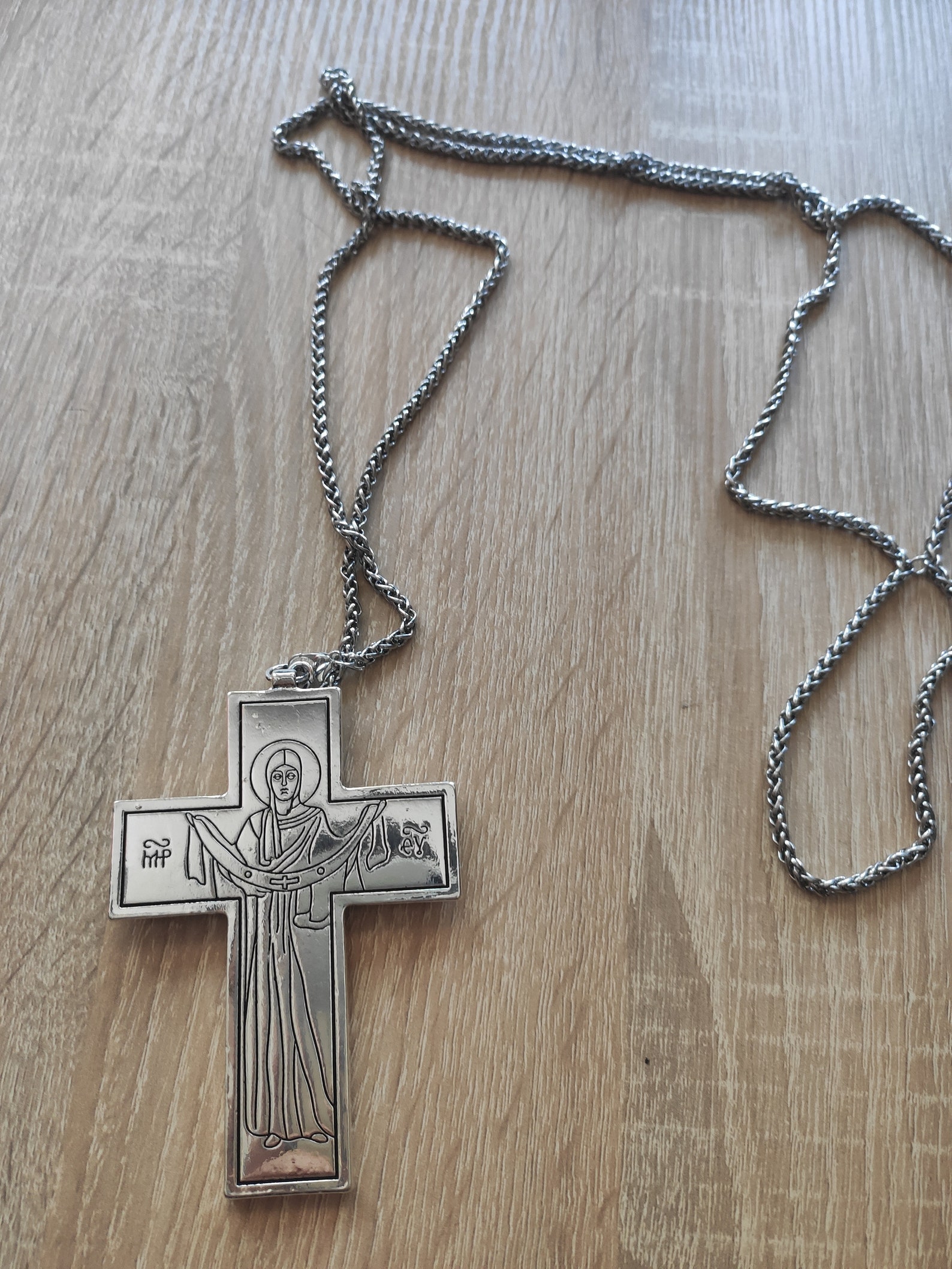 Priest Pectoral Cross Necklace: Crucifix & Virgin Mary, Silver Chain - Etsy