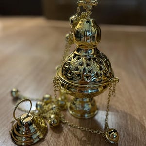 Gold Church Incense Burner with chains, New Censer, Vessels for Priest - Original handmade No Charcoal, Liturgical Brass & Metal Orthodox