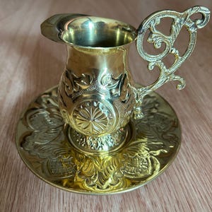 Gold Holy Water Bowl with Plate: Church Liturgical Cup (150ml)