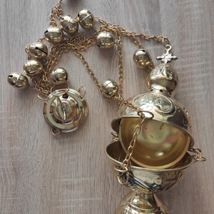 Gold Church Incense Burner with chains, New Censer, Vessels for Priest, Cheap big gold cencer for priest, Liturgical Brass & Metal Orthodox