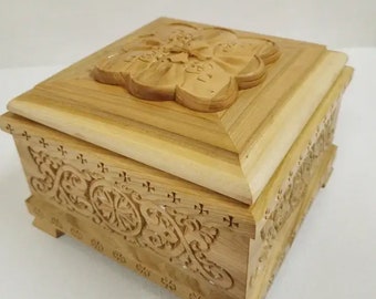 Reliquienschatulle, kleines Holzkreuz für Heilige Reliquien, Reliquienbox, volumetrische Reliquien für Kirchliche Geschenke, christliches Kästchen, religiöses Geschenk