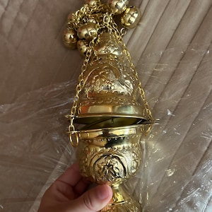 Gold censer, Church Incense Burner with chain Greek style, Vessels for Priest, Cheap light censer for priest, Liturgical Brass Orthodox