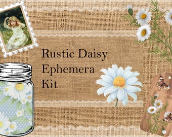 Rustic Daisy Digital Ephemera Junk Journal Kit