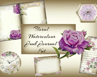 Floral Vintage Watercolour Digital Junk Journal Kit