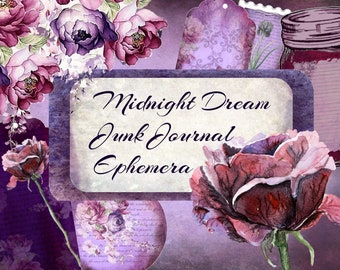 Midnight Dream ~ Digital Junk Journal Kit Ephemera Pages