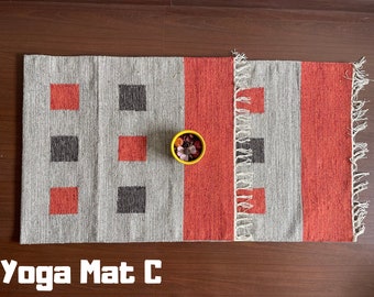 Yoga Mat And Meditation Rug Handwoven From Natural Indian Cotton Unique Designs For Birthday Gift And Yoga Present  Gift Yoga Travel Mat