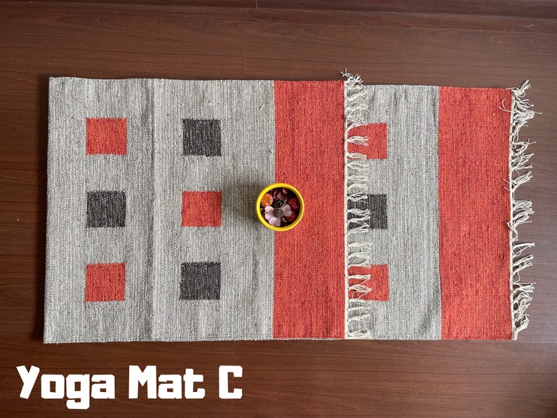 Yoga Mat And Meditation Rug Handwoven From Natural Indian Cotton Unique Designs For Birthday Gift And Yoga Present Gift Yoga Travel Mat image 1
