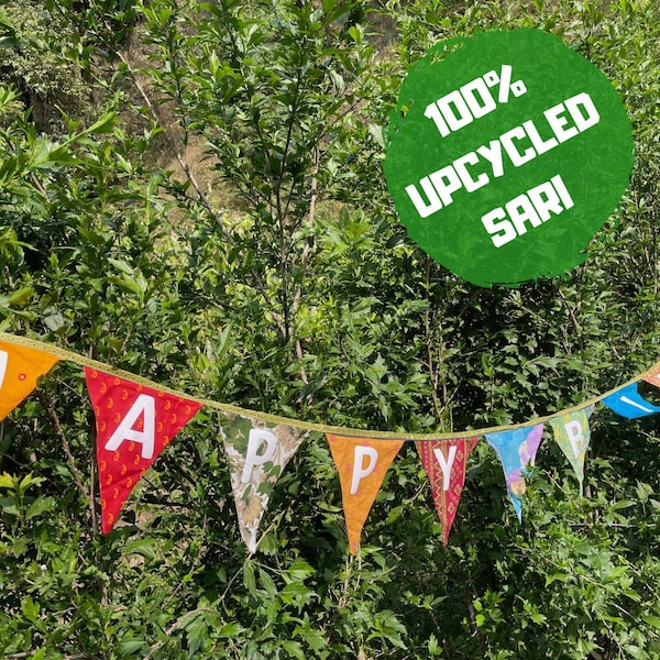 Happy Birthday Bunting From Upcycled Sari Handmade Banners Garlands And Pennants For Party  Decoration And Home Decor